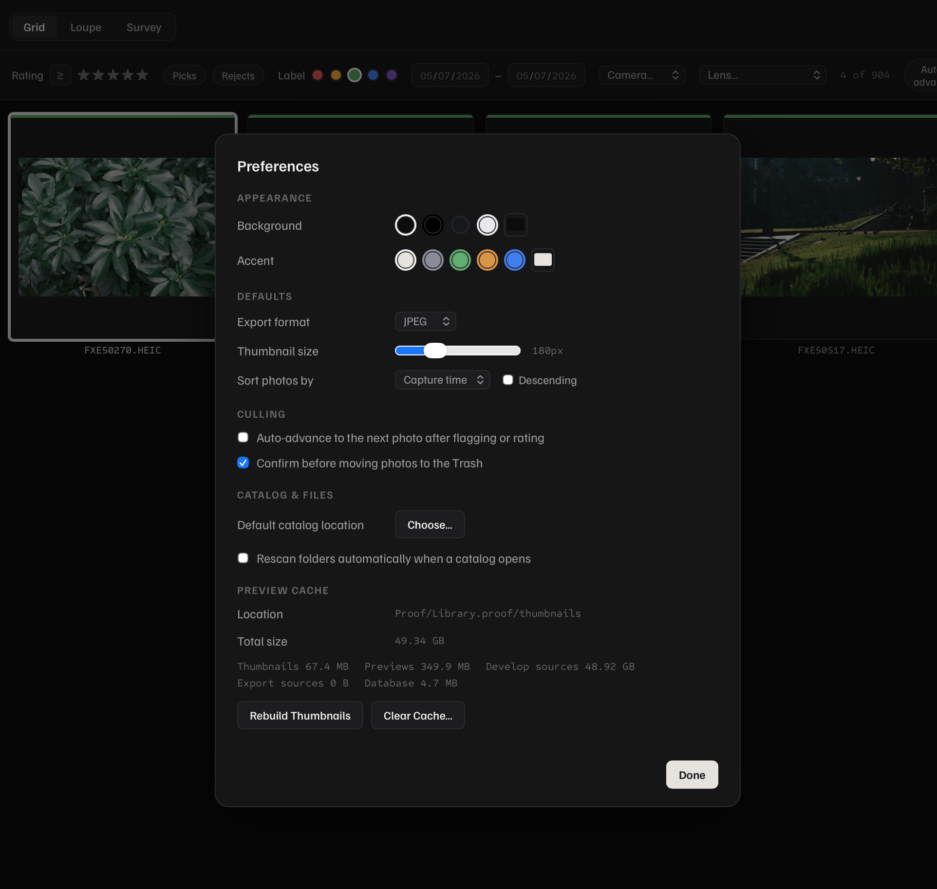 Proof preferences window with application settings